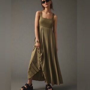 Mare Mare X Anthropologie Pleated Maxi Twofer Dress EUC Size XS Khaki/Olive
